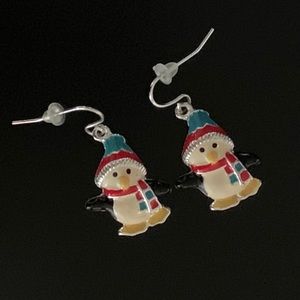 Enamel & Silver-tone Winter Penguin Earrings